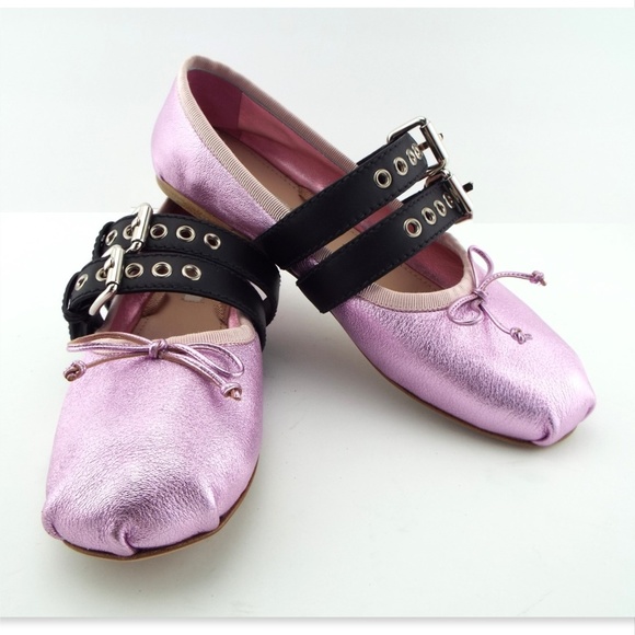 Miu Miu Shoes - NIB MIU MIU Metallic Pink Lace Ballerina Flat 39.5